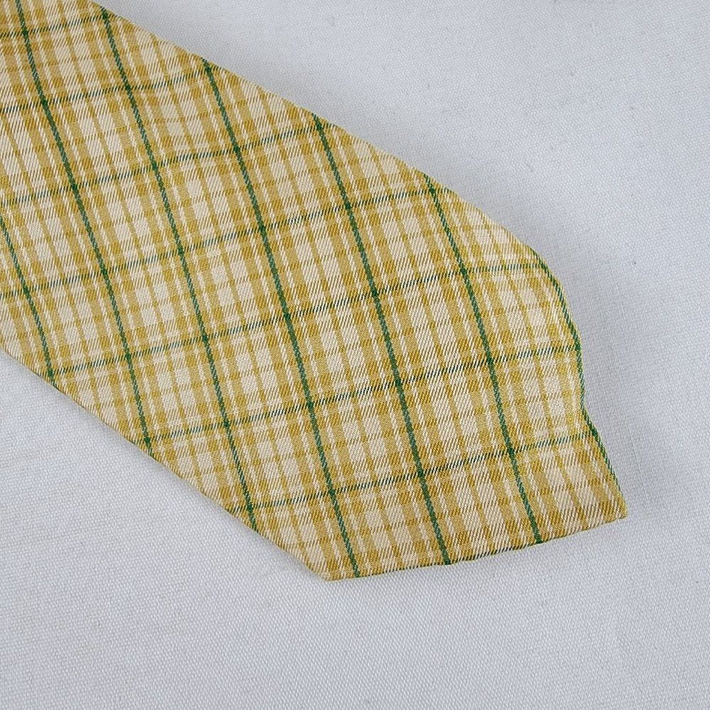 Resilio Men's Necktie Classic Yellow Beige Green Glen Plaid Check All Silk